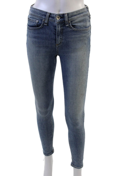 Rag & Bone Womens Ankle Skinny Jeans Blue Button Mid Rise Size 25