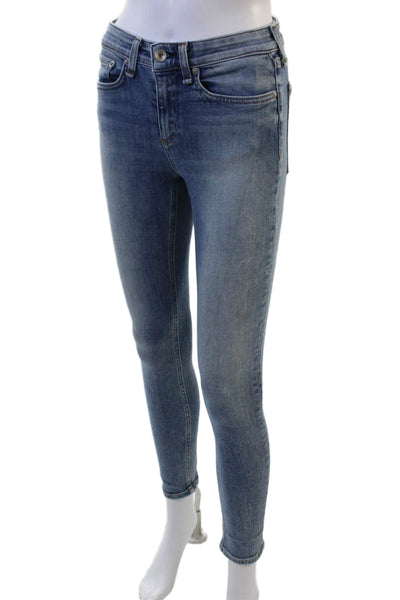 Rag & Bone Womens Ankle Skinny Jeans Blue Button Mid Rise Size 25