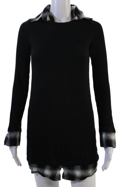 Bailey 44 Women Plaid Collared Long Sleeve Tunic Dress Black Size XS
