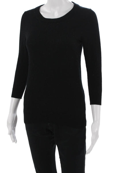 J Crew Unisex Black Cashmere Blend Pullover Sweater Crewneck 3/4 Sleeve Size S