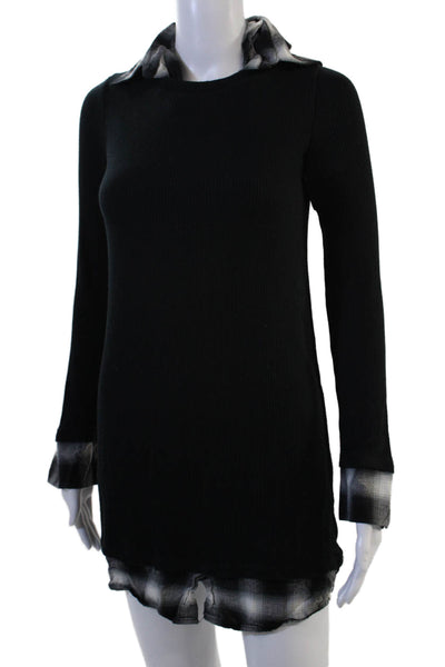 Bailey 44 Women Plaid Collared Long Sleeve Tunic Dress Black Size XS
