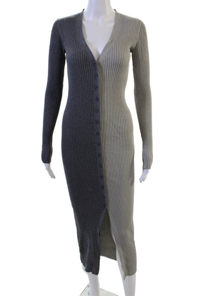 Staud Womens Bodycon Sweater Dress Dark Gray V Neck Long Sleeve Size XS