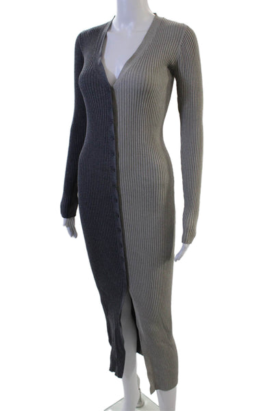 Staud Womens Bodycon Sweater Dress Dark Gray V Neck Long Sleeve Size XS