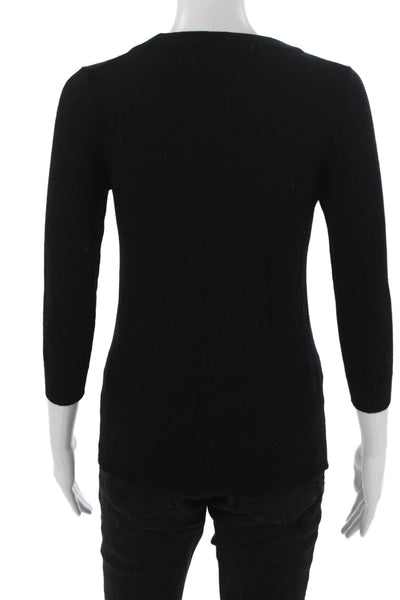 J Crew Unisex Black Cashmere Blend Pullover Sweater Crewneck 3/4 Sleeve Size S