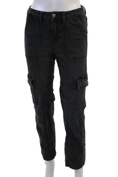 Aqua Women Cropped Cargo Pants Black High Rise Size 24