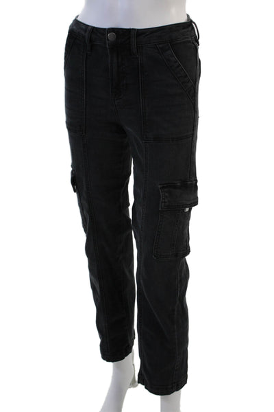 Aqua Women Cropped Cargo Pants Black High Rise Size 24