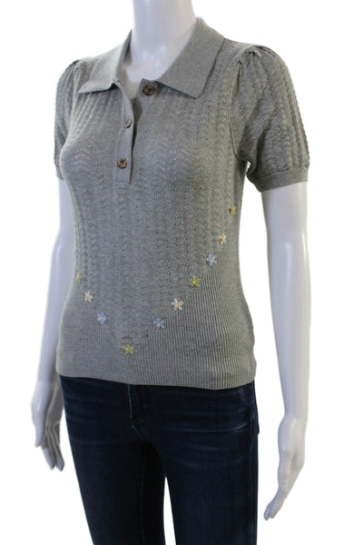Heartloom Unisex Pullover Gray Collared Button Short Sleeve Cotton Size XS