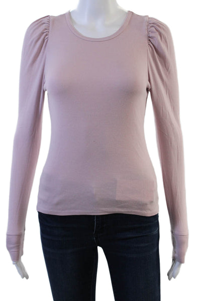 Splendid Women Long Sleeve Basic T-Shirt Pink Round Neck 60% Cotton Size XS