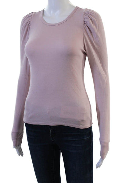 Splendid Women Long Sleeve Basic T-Shirt Pink Round Neck 60% Cotton Size XS