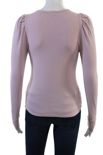 Splendid Women Long Sleeve Basic T-Shirt Pink Round Neck 60% Cotton Size XS