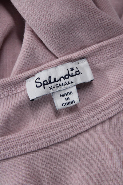 Splendid Women Long Sleeve Basic T-Shirt Pink Round Neck 60% Cotton Size XS
