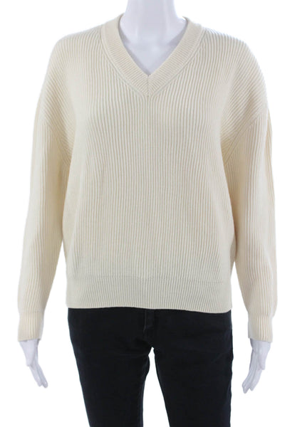 Zara Unisex Pullover Wool V-Neck Long Sleeve Beige Sweaters Size S