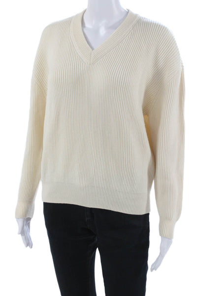 Zara Unisex Pullover Wool V-Neck Long Sleeve Beige Sweaters Size S