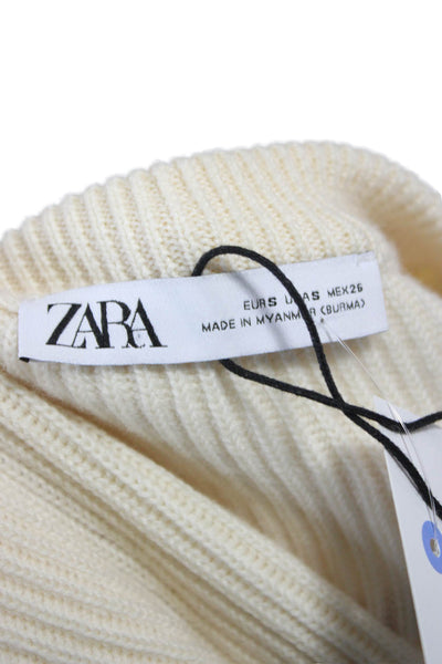 Zara Unisex Pullover Wool V-Neck Long Sleeve Beige Sweaters Size S