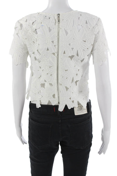 Gracia Women Cropped Blouse White Floral Short Sleeve Size S