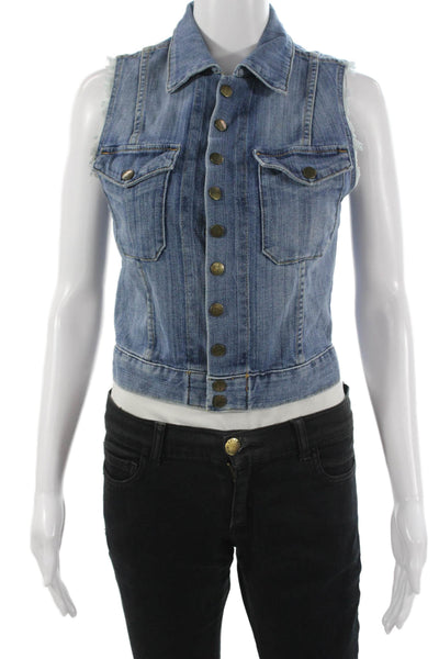 Current/Elliott Women Blue Collared Button Cotton Blend Vest 90s Size 0