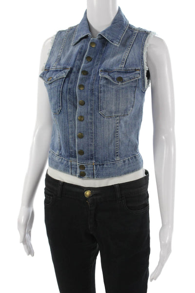 Current/Elliott Women Blue Collared Button Cotton Blend Vest 90s Size 0