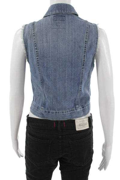 Current/Elliott Women Blue Collared Button Cotton Blend Vest 90s Size 0