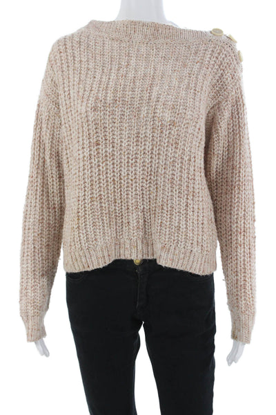 J Crew Unisex Pullover Sweater Beige Crew Neck Button Long Sleeve Size S