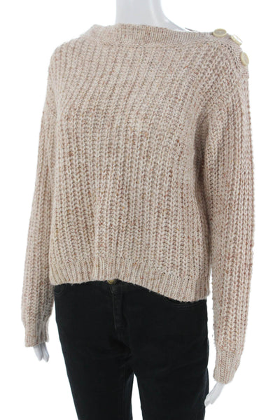 J Crew Unisex Pullover Sweater Beige Crew Neck Button Long Sleeve Size S