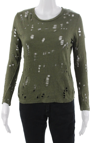 IRO Women Green Silk Blend Crew Neck Long Sleeve T-Shirt Grunge Size XS