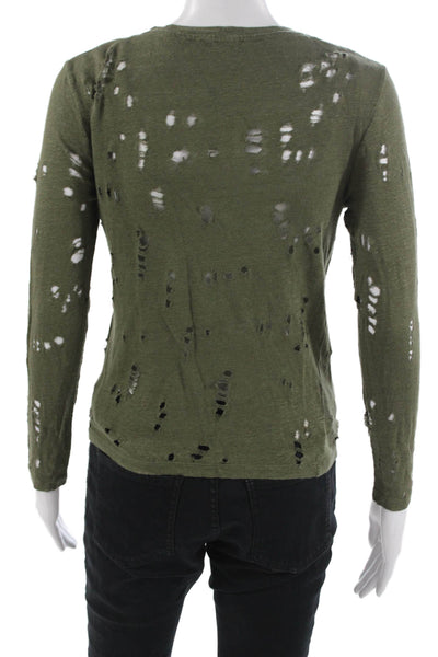 IRO Women Green Silk Blend Crew Neck Long Sleeve T-Shirt Grunge Size XS