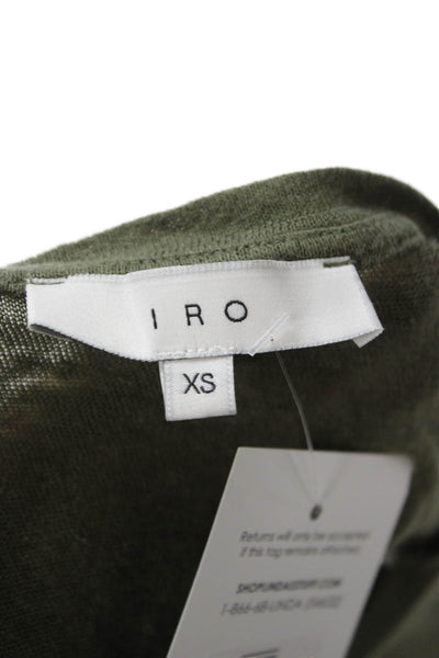 IRO Women Green Silk Blend Crew Neck Long Sleeve T-Shirt Grunge Size XS