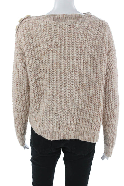 J Crew Unisex Pullover Sweater Beige Crew Neck Button Long Sleeve Size S