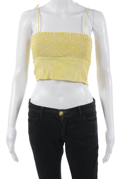 Zara Women Cropped Camisole Polka Dot Square Neck Silk Yellow Size S