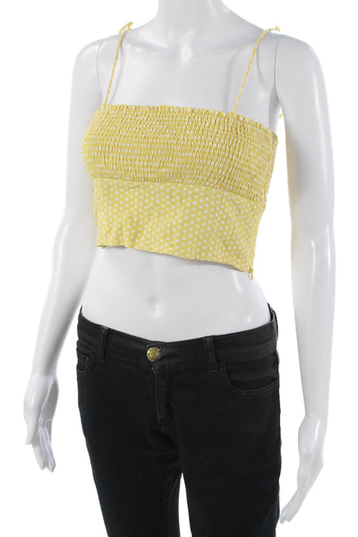 Zara Women Cropped Camisole Polka Dot Square Neck Silk Yellow Size S