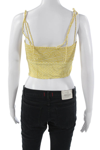 Zara Women Cropped Camisole Polka Dot Square Neck Silk Yellow Size S