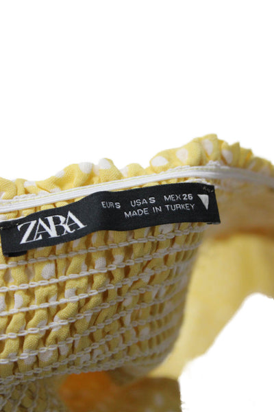 Zara Women Cropped Camisole Polka Dot Square Neck Silk Yellow Size S