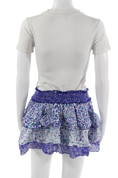 Poupette St. Barth Women Peasant Mini Skirt Blue Animal Print Cotton Size S
