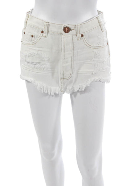 One by One Teaspoon Unisex White Cotton Beach Shorts Button Size 22