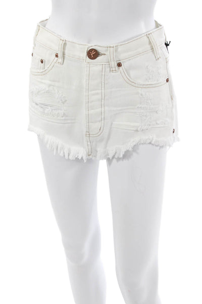 One by One Teaspoon Unisex White Cotton Beach Shorts Button Size 22