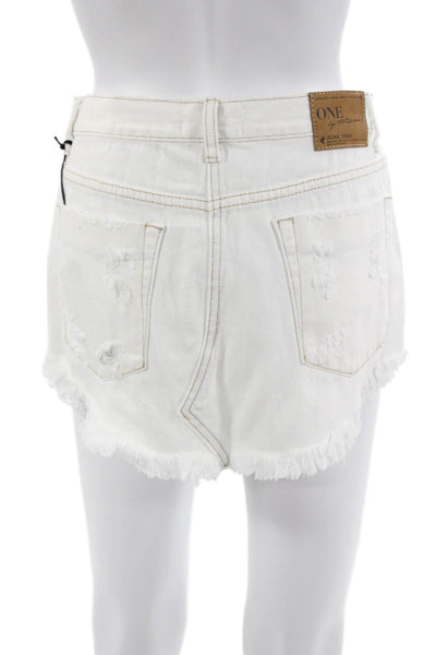 One by One Teaspoon Unisex White Cotton Beach Shorts Button Size 22