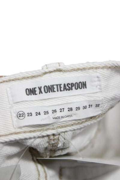 One by One Teaspoon Unisex White Cotton Beach Shorts Button Size 22