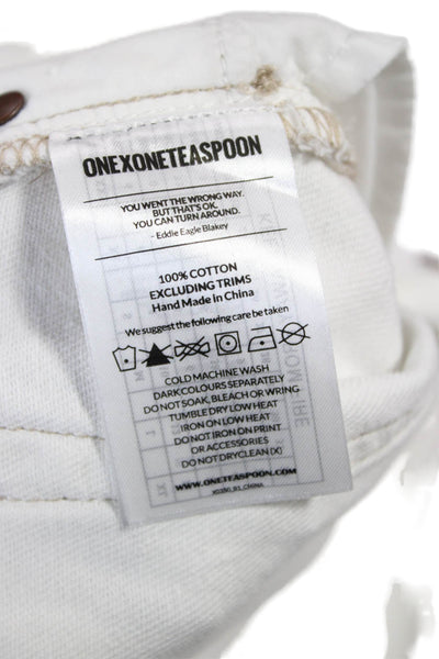 One by One Teaspoon Unisex White Cotton Beach Shorts Button Size 22