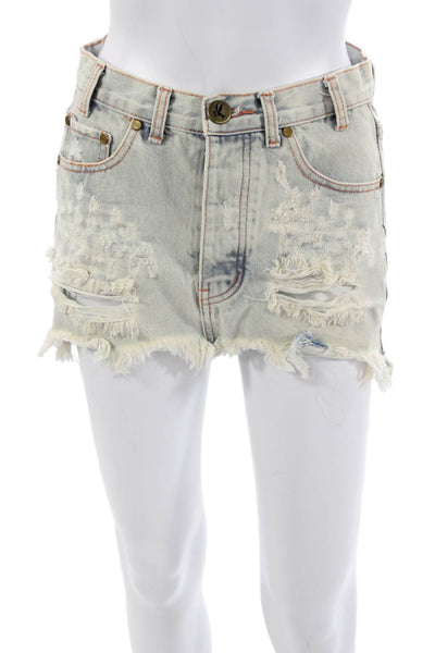 One by One Teaspoon Unisex Light Blue Cotton Button Shorts Size 22