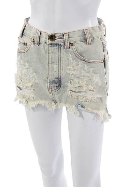 One by One Teaspoon Unisex Light Blue Cotton Button Shorts Size 22