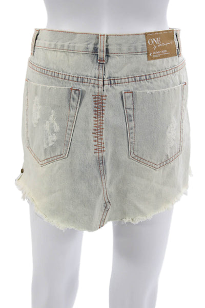 One by One Teaspoon Unisex Light Blue Cotton Button Shorts Size 22