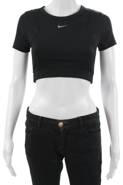 Nike Womens Cropped Black Short Sleeve T-Shirt Crew Neck Size XS