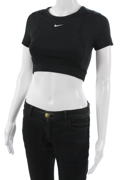 Nike Womens Cropped Black Short Sleeve T-Shirt Crew Neck Size XS