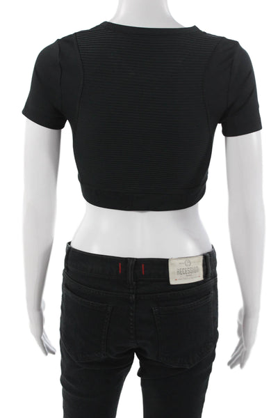 Nike Womens Cropped Black Short Sleeve T-Shirt Crew Neck Size XS