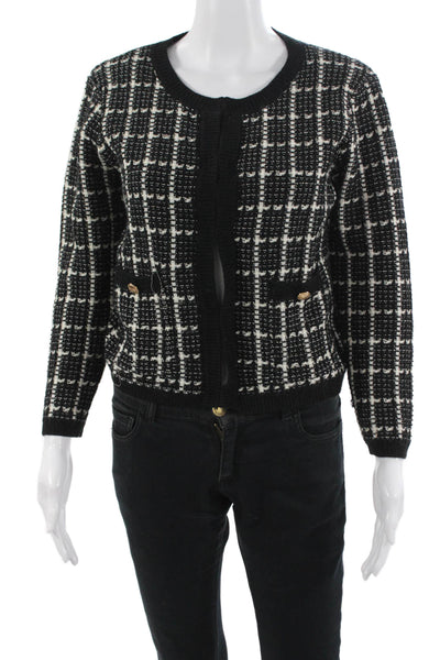 Aqua Unisex Black Check Cardigan Sweater Button Round Neck Long Sleeve Size S