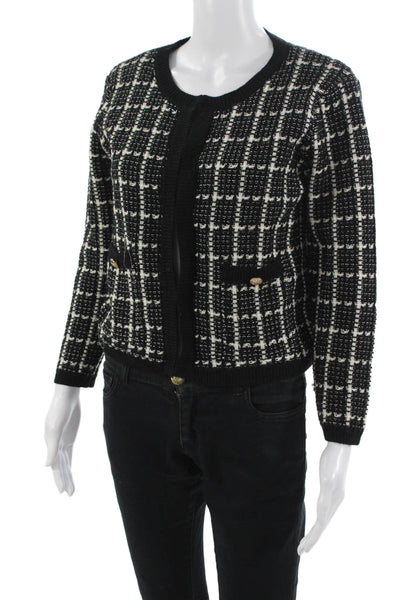 Aqua Unisex Black Check Cardigan Sweater Button Round Neck Long Sleeve Size S
