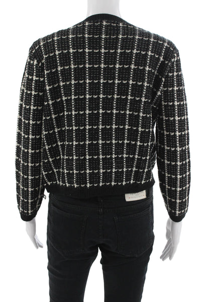 Aqua Unisex Black Check Cardigan Sweater Button Round Neck Long Sleeve Size S