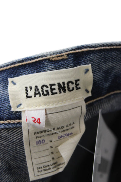 L'Agence Womens Cropped Boyfriend Jeans High Rise Blue Size 24