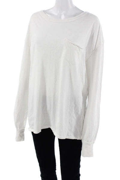We The Free Womens Basic White Long Sleeve Crewneck Cotton Tee Size XS