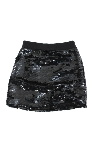 Milly Minis Girls Sequined Zippered A-Line Mini Skirt Solid Black Size 10